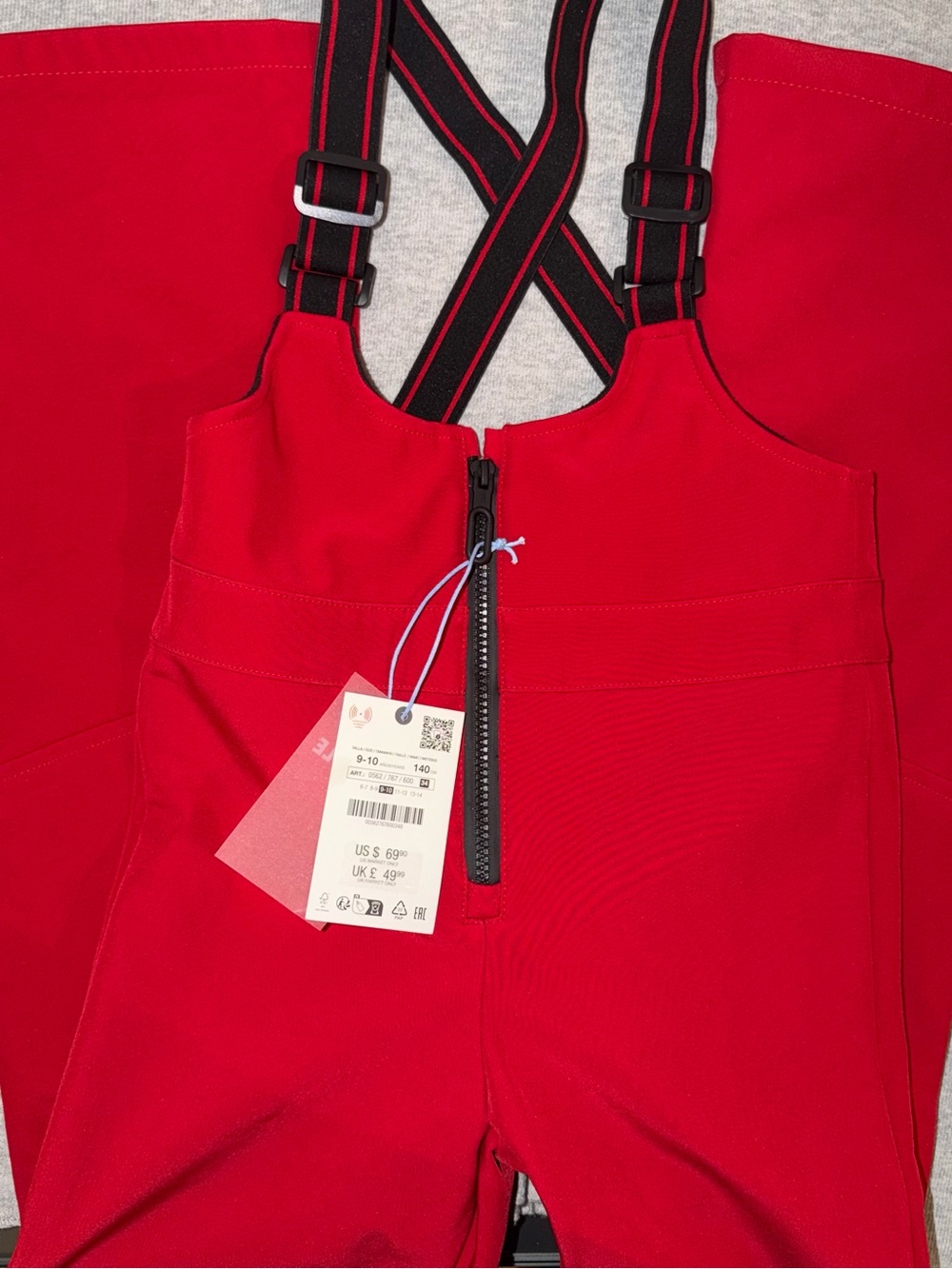 Zara Kids Red One-Piece Snow Bib with Black Straps